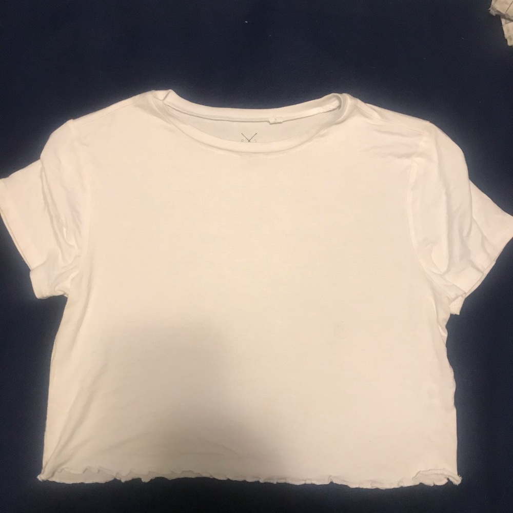 Pacsun basics white lettuce trim top